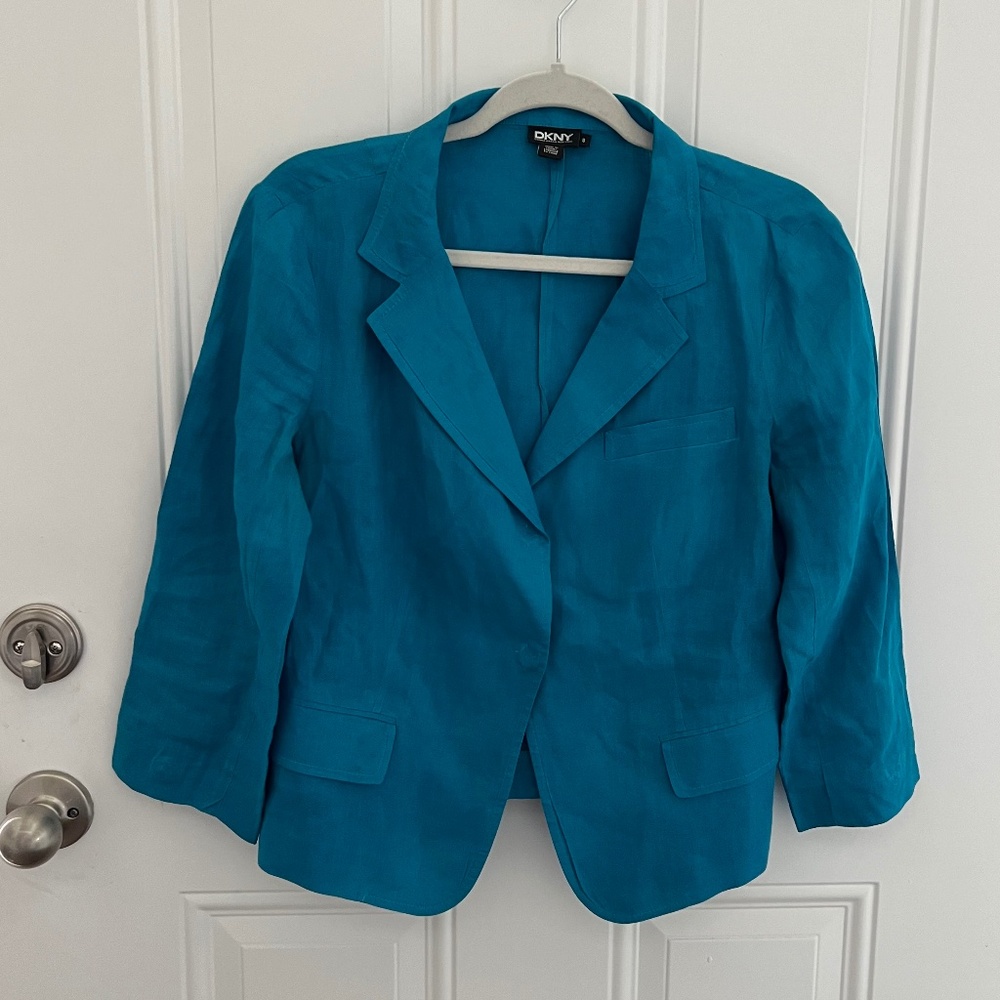 DKNY Teal Blue 100% Linen Blazer size 8